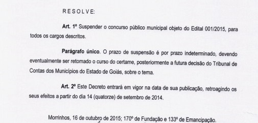 Concurso Público da Prefeitura de Morrinhos: Edital é suspenso! Veja…