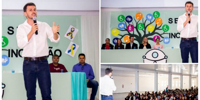 Prefeito Maycllyn Carreiro anuncia pacote histórico de valorização para servidores da educação durante evento sobre inclusão